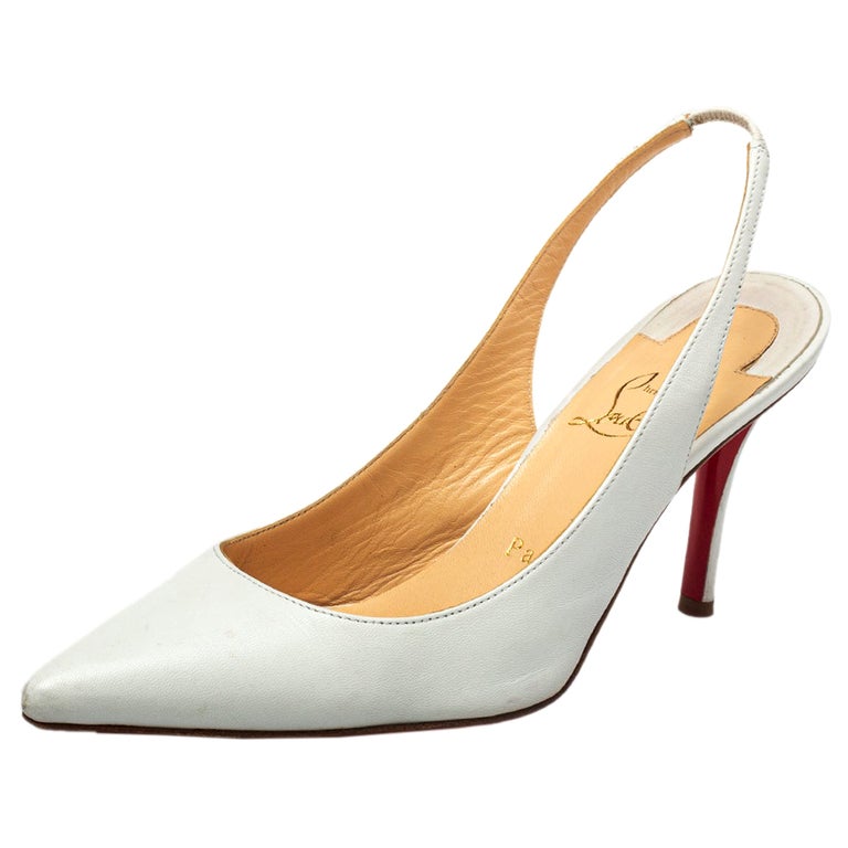 Christian Louboutin White Leather Clare Slingback Pointed Toe Sandals Size  37 at 1stDibs