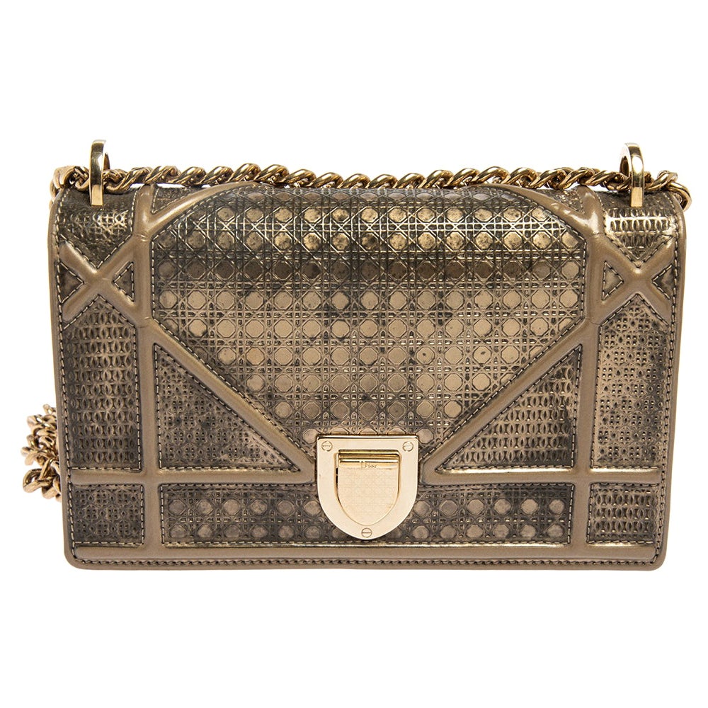 Dior Bronze MIcrocannage Patent Leather Mini Diorama Shoulder Bag