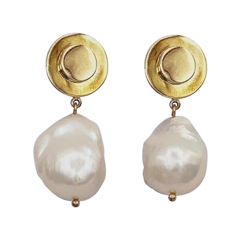 14k Gold Plated Sterling Silver  Katie White Pearl Drop Earrings For Sale