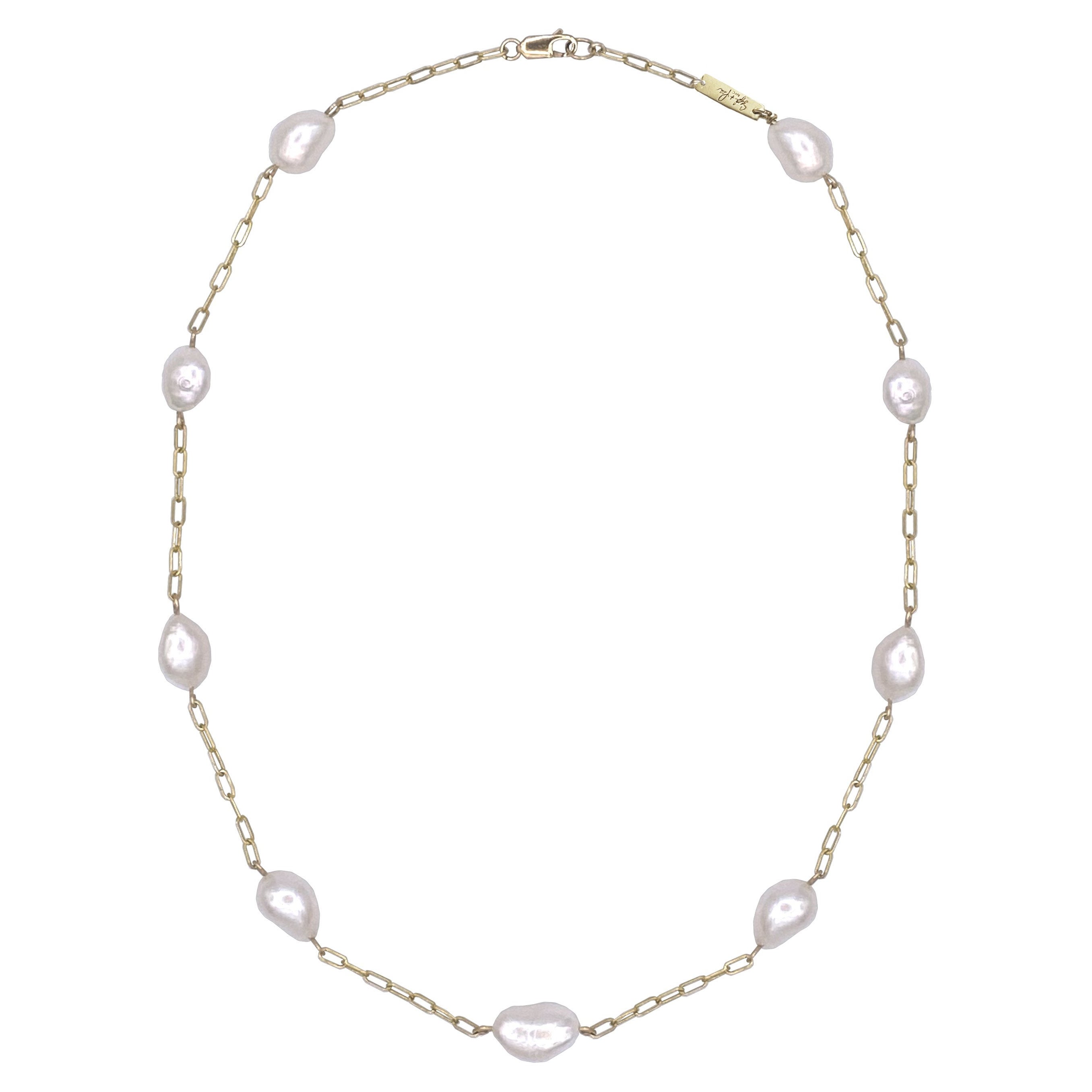 Etienne White Pearl Station Collar Necklace For Sale