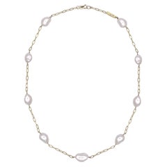 Etienne White Pearl Station Collar Necklace
