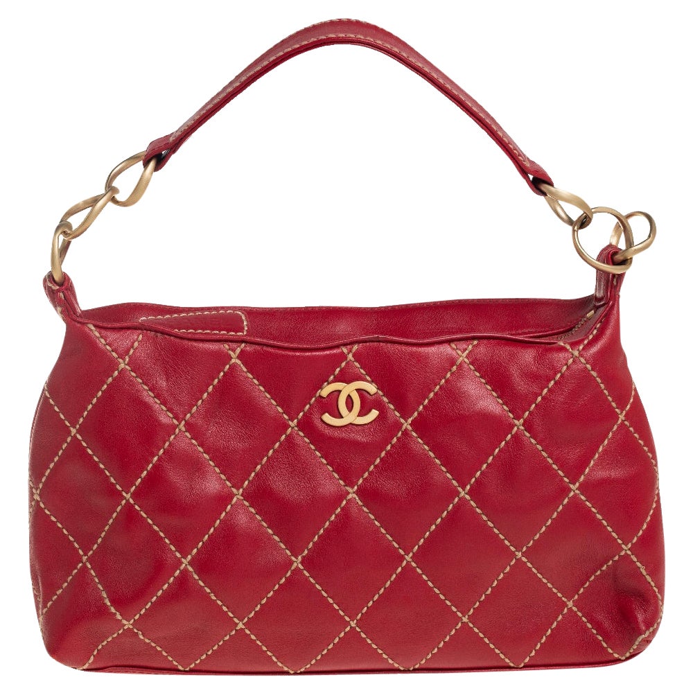 Chanel Red Quilted Leather Vintage Wild Stitch Bag