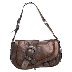 Dior Metallic Leder Große Gaucho Double Saddle Umhängetasche