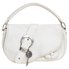 Dior White Leather Whipstitch Gaucho Hobo