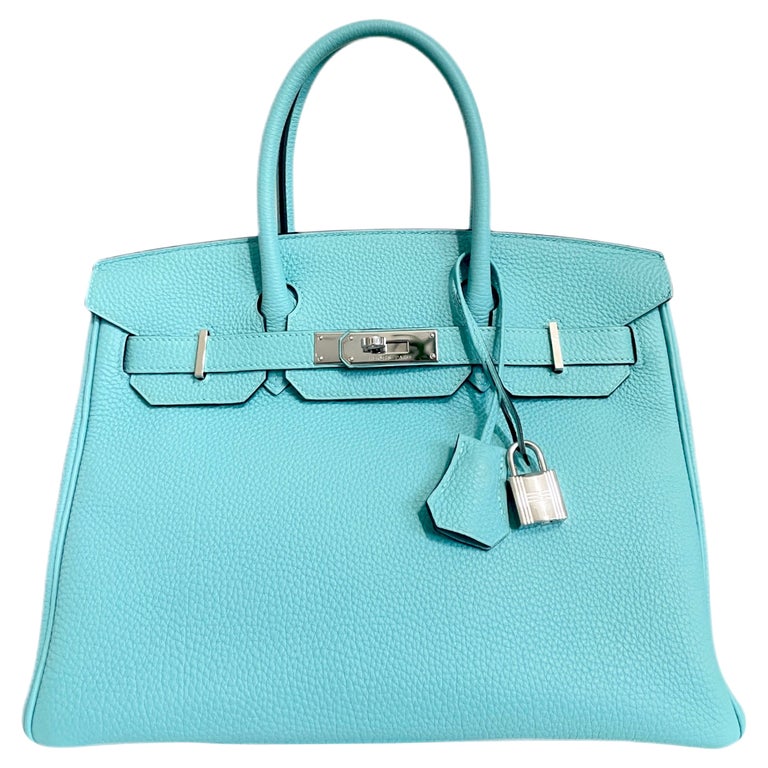 Hermes Birkin 35 Tiffany Blue Leather Top Handle Satchel Travel Shoulder Bag