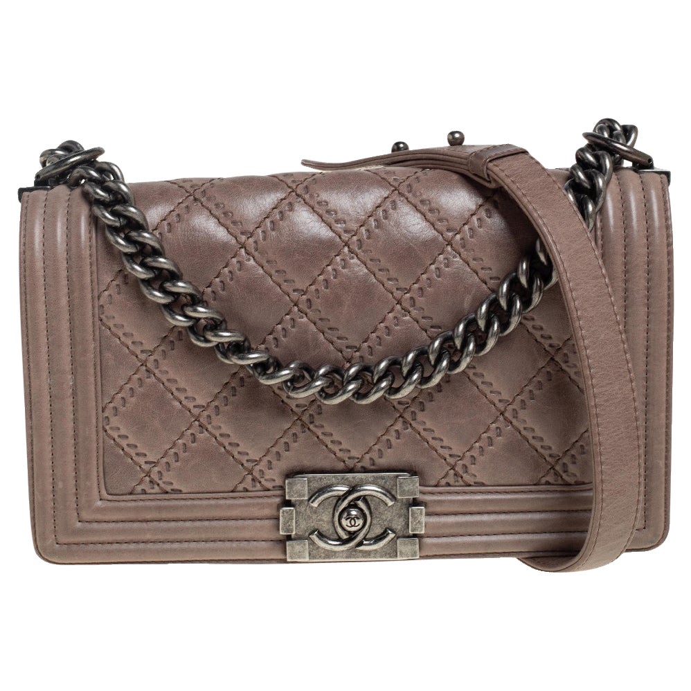 Chanel Beige Quilted Leather Medium Embossed Stitch Boy Flap Bag