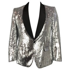 DOLCE & GABBANA Size 42 Regular Silver & Black Sequined Polyester / Silk Coat