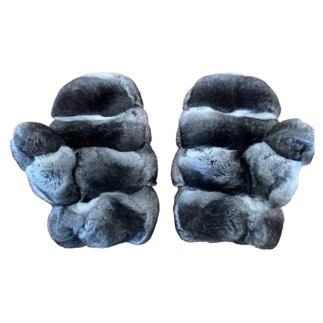 Brand New Chinchilla Fur Mittens with Sheared Beaver Lining