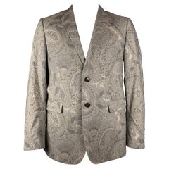 ETRO Size 44 Tan & Grey Paisley Cotton Notch Lapel Sport Coat