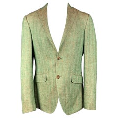 ETRO Superleggera Size 40 Green & Tan Herringbone Cotton / Linen Sport Coat