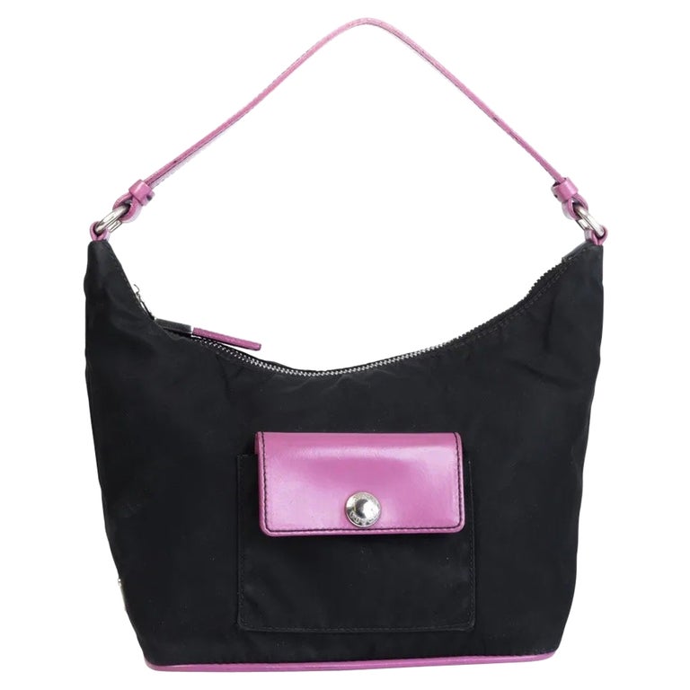 Prada - Petite pochette vintage en nylon noir avec finitions violettes En  vente sur 1stDibs