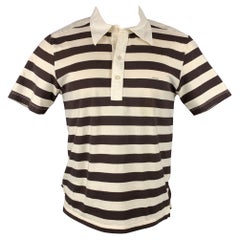 PRADA Size L Beige & Brown Stripe Short Sleeve Polo