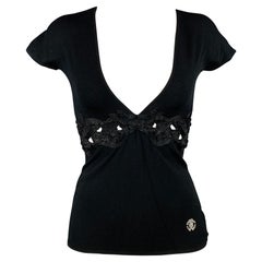 ROBERTO CAVALLI Size 4 Black Jersey Embellishment Viscose / Polyester Dress Top