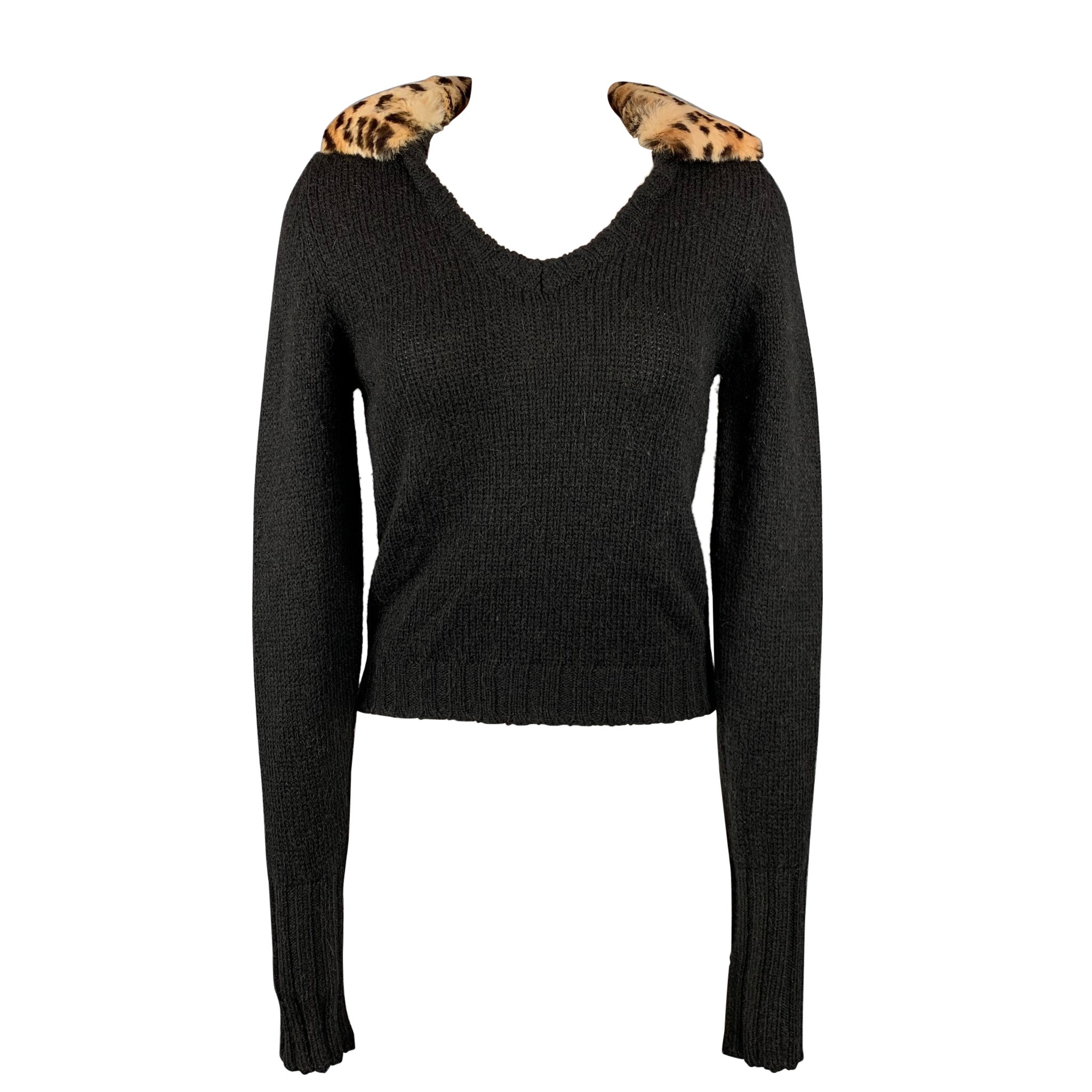 BLUMARINE Size 4 Black Knitted Wool Blend V-neck Pullover