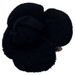 Chanel Vintage Black Canvas Camelia Camellia Flower Pin Brooch