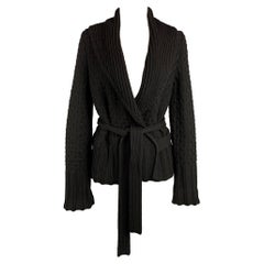 SONIA RYKIEL Size 2 Black Knitted Textured Wool / Cashmere Belted Cardigan
