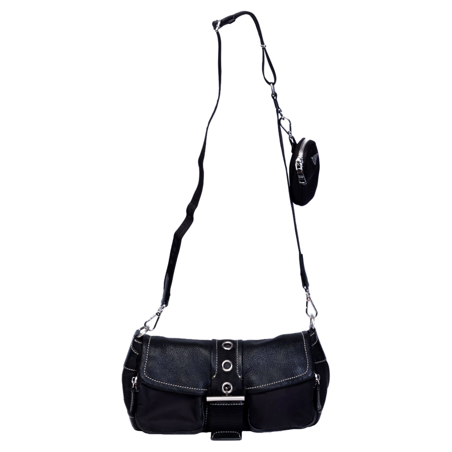 Vintage PRADA Nylon Tessuto Black Messenger Crossbody Bag Purse
