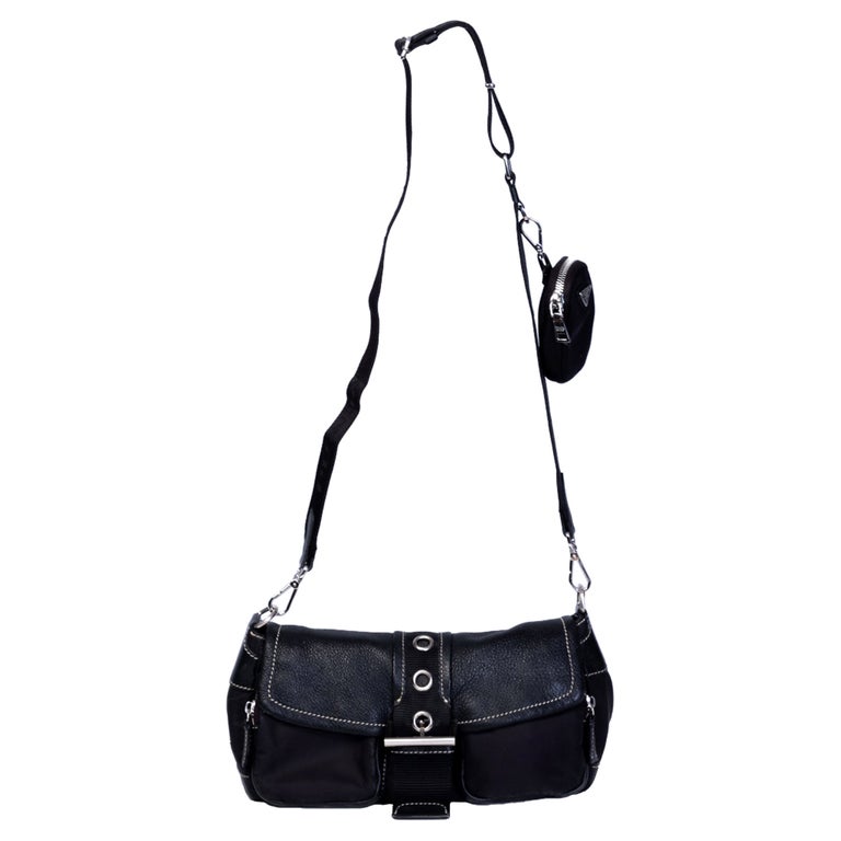 Prada Vintage Tessuto Buckle Black Crossbody Bag For Sale at 1stDibs