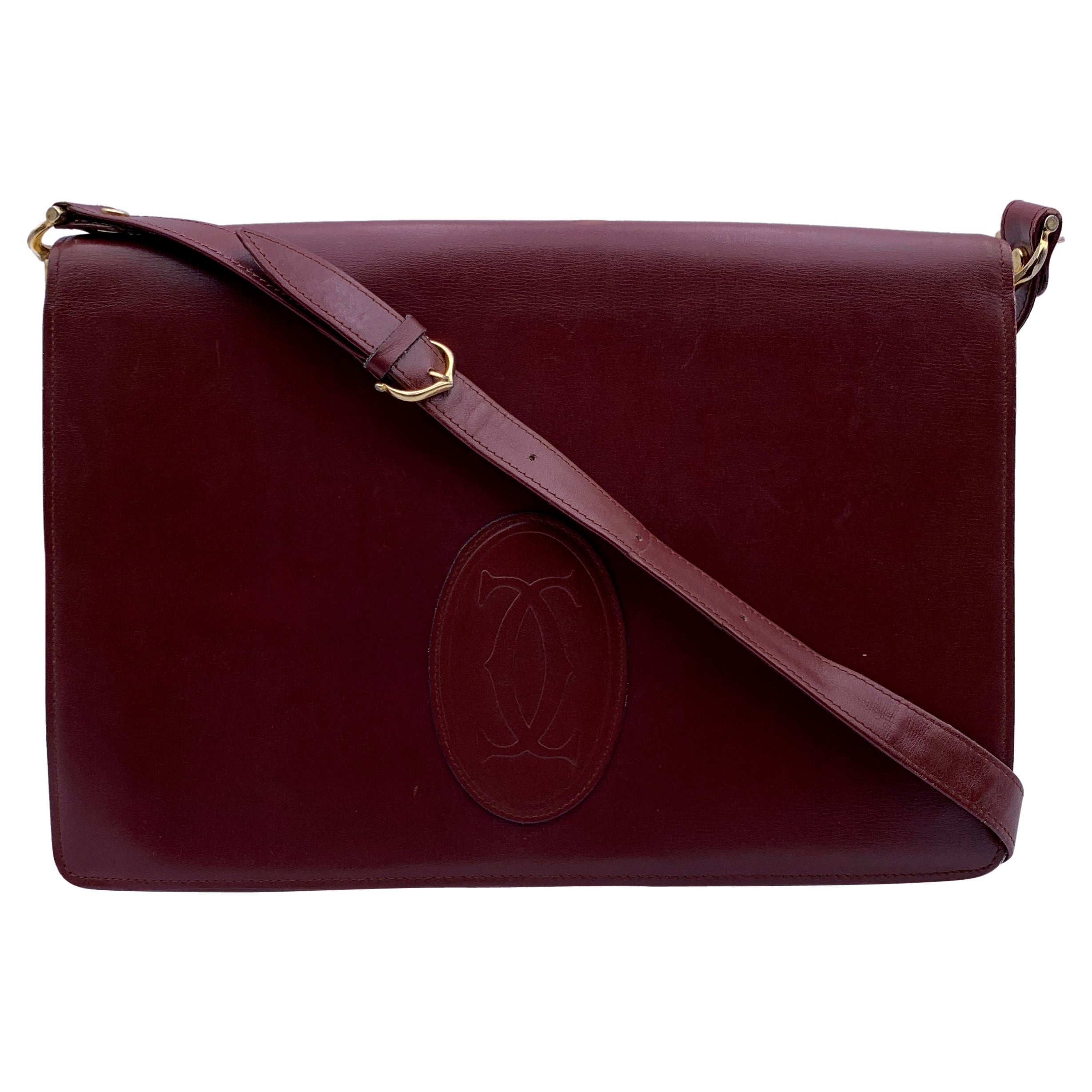 Must de Cartier Vintage Burgundy Leather Shoulder Flap Bag