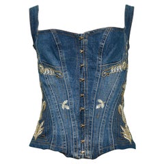Roberto Cavalli Denim Corset Top With Gold Embroidery at 1stDibs | bengi  jeans, corset embroidery, denim corset top with sleeves