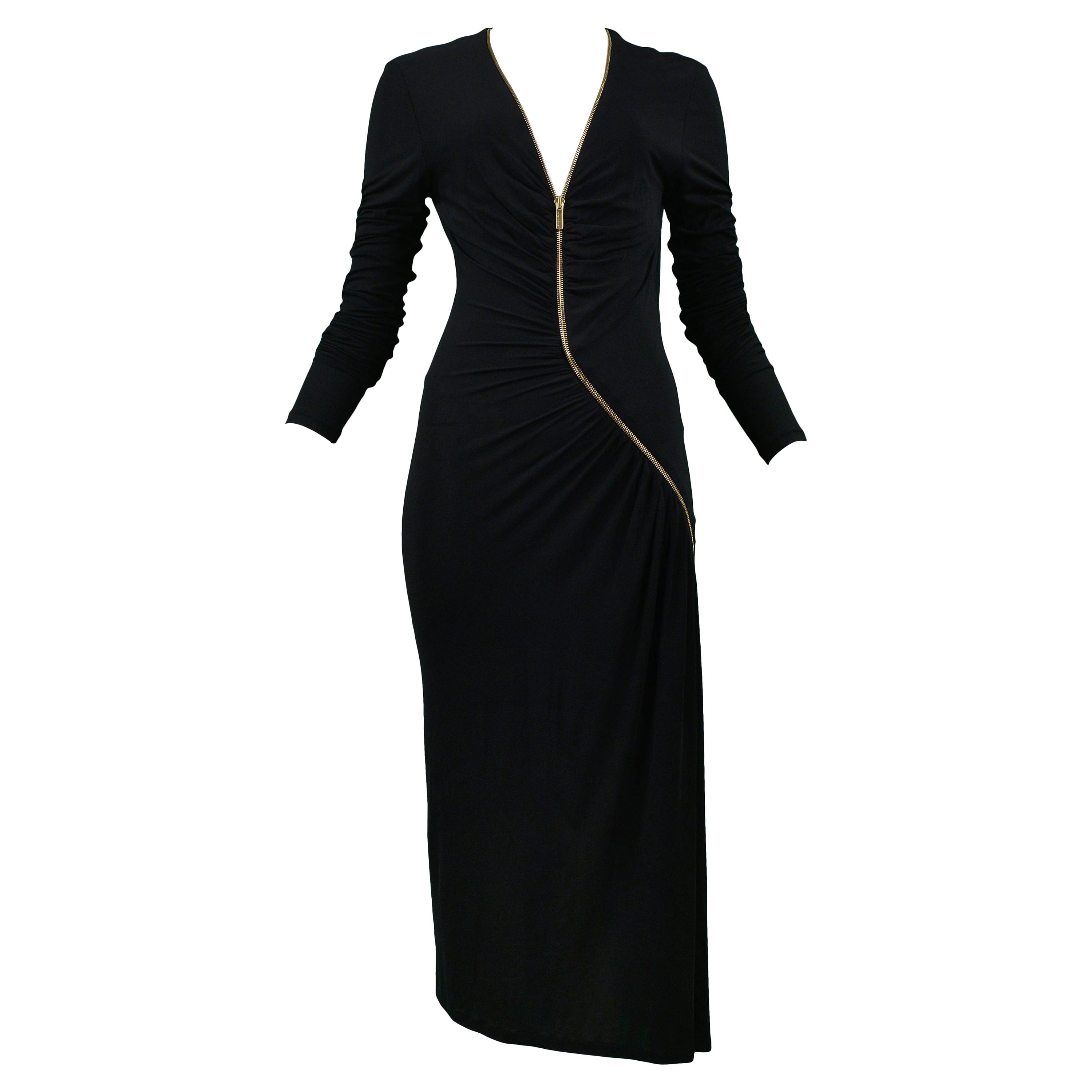 Roberto Cavalli Runway Black Zip Embellished Long Dress For Sale