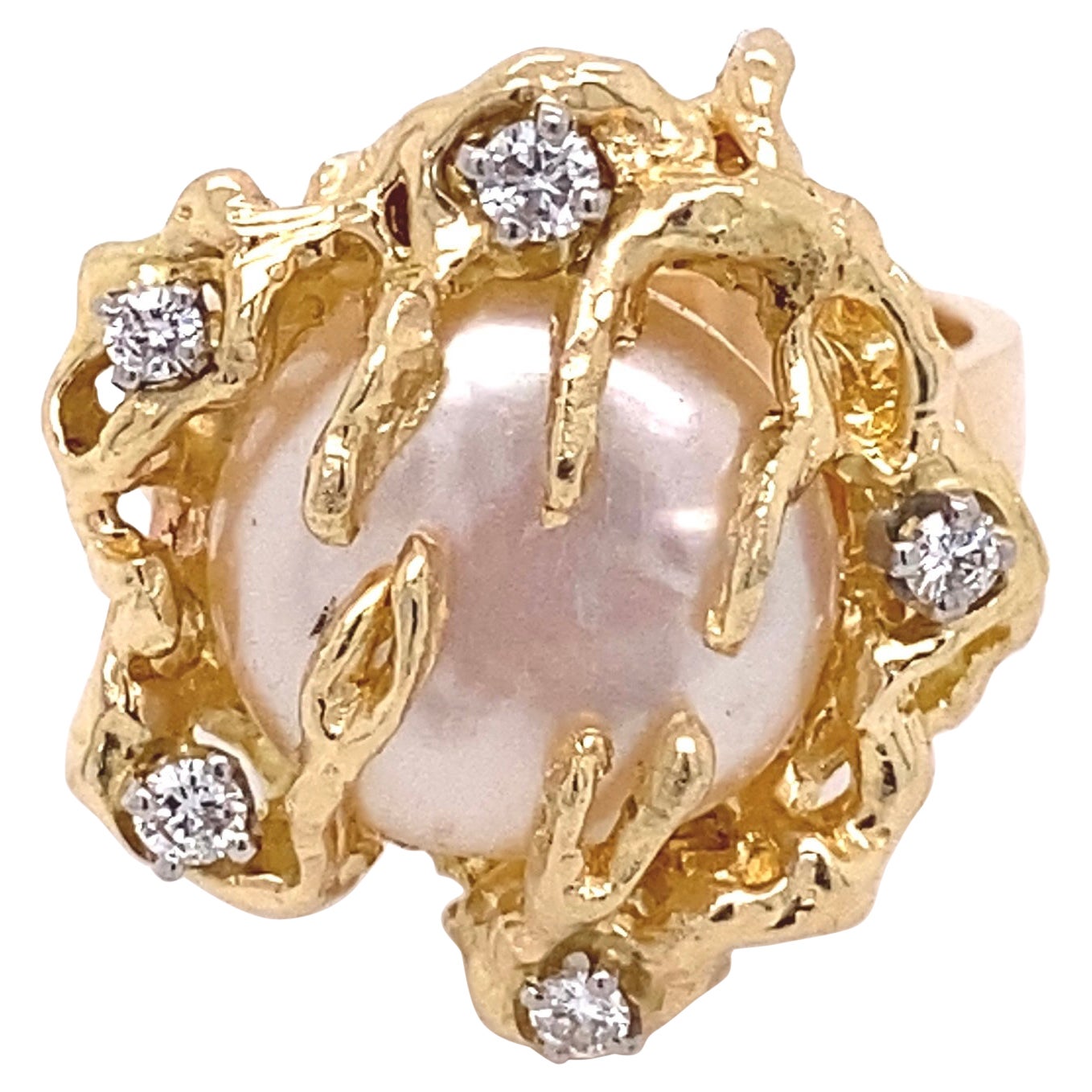 Tiffany and Co France Pearl and Diamond Gold Ring Estate Fine Jewelry