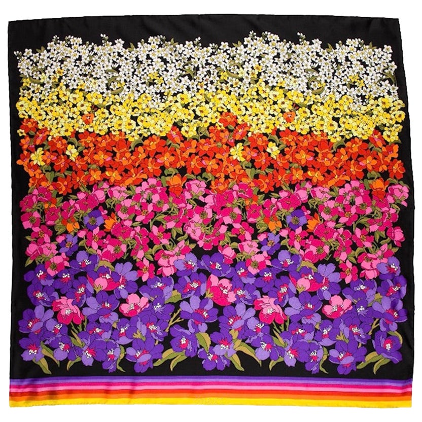 GUCCI silk Flora floral neck bow scarf Thailand 699497 black multi color