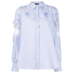 Versace Runway Blue Stripe Cotton Button Down Shirt Vu sur Kendall Jenner SZ 40