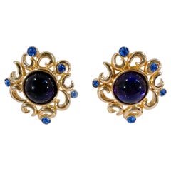 1980s Givenchy Blue and Gold Clip-on Earrings