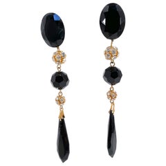 1970s Les Bernard Black Lucite Drop Clip-on Earrings