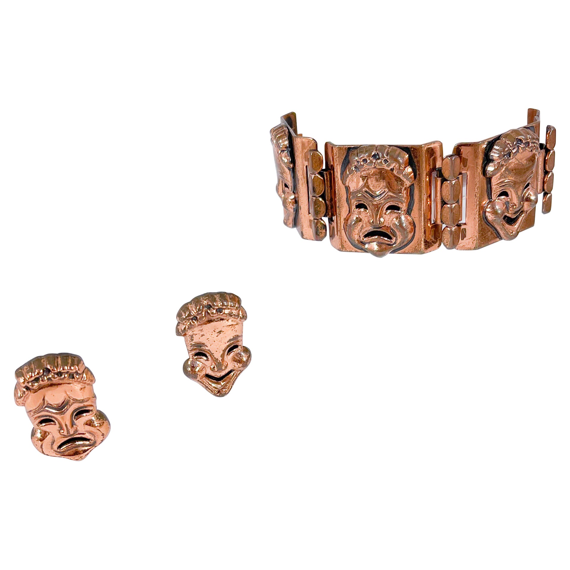 1940s Renoir Copper Muse Bracelet and Earring Set For Sale at