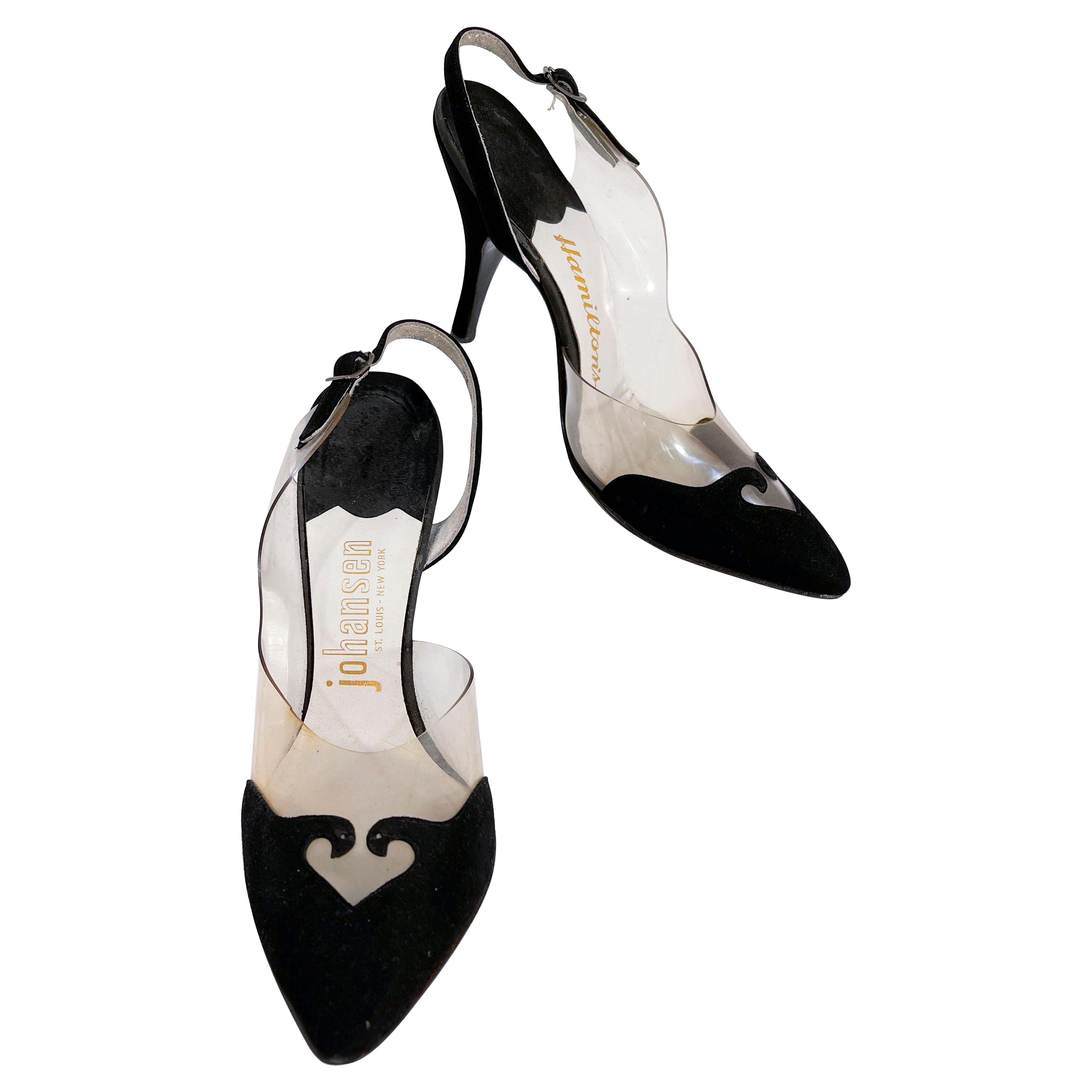 1960s Black Suede and Vinyl Stiletto Heels  For Sale