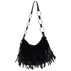 Saint Laurent Black Fringed Suede and Leather La Boheme Hobo