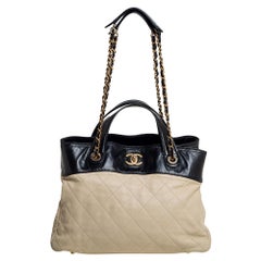 Chanel Beige/Black Quilted Leather In The Mix Shopping Tote