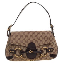 Gucci Beige/Brown GG Canvas and Leather Small Horsebit Chain Shoulder Bag