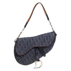 Used Dior Blue Oblique Canvas and Leather Saddle Bag