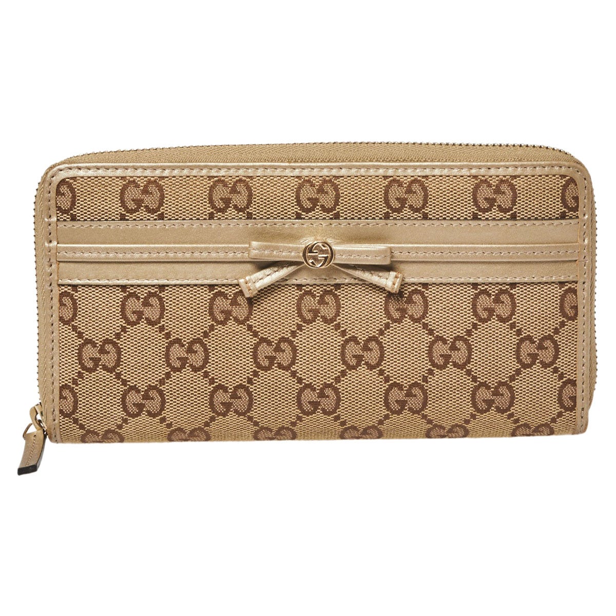 Gucci Beige/Ebony GG Canvas and Leather Zip Around Wallet at 