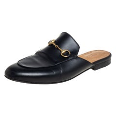 Used Gucci Black Leather Princetown Horsebit Mules Size 39