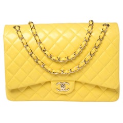 Chanel Yellow Quilted Leather Maxi Classic Double Flap Bag