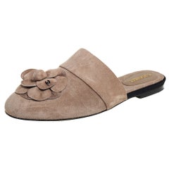 Chanel Beige Suede CC Embellished Mules Sandals Size 40