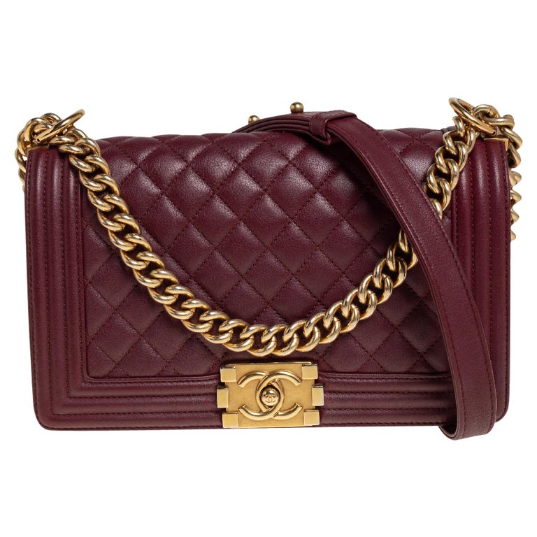 Chanel Maroon Quilted Leather Medium Boy Bag at 1stDibs