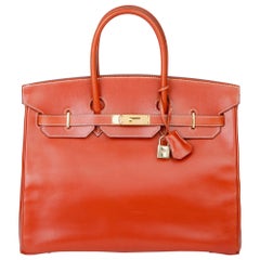 1996 Hermes Brique Box Calf Leather Retro Birkin 35cm Retourne