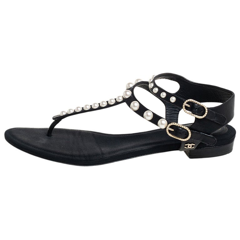 chanel black thong sandals