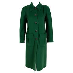 1975 Valentino Couture Forest-Green Wool Mod Military Pockets Pleated Coat