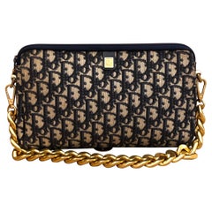 Vintage 1970s CHRISTIAN DIOR Navy Trotter Jacquard Clutch Bag (Modified)
