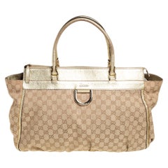 Gucci Beige/Gold GG Canvas and Leather Large D Ring Tote