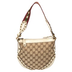 Gucci Beige/Cream GG Canvas and Leather Small Studded Pelham Hobo
