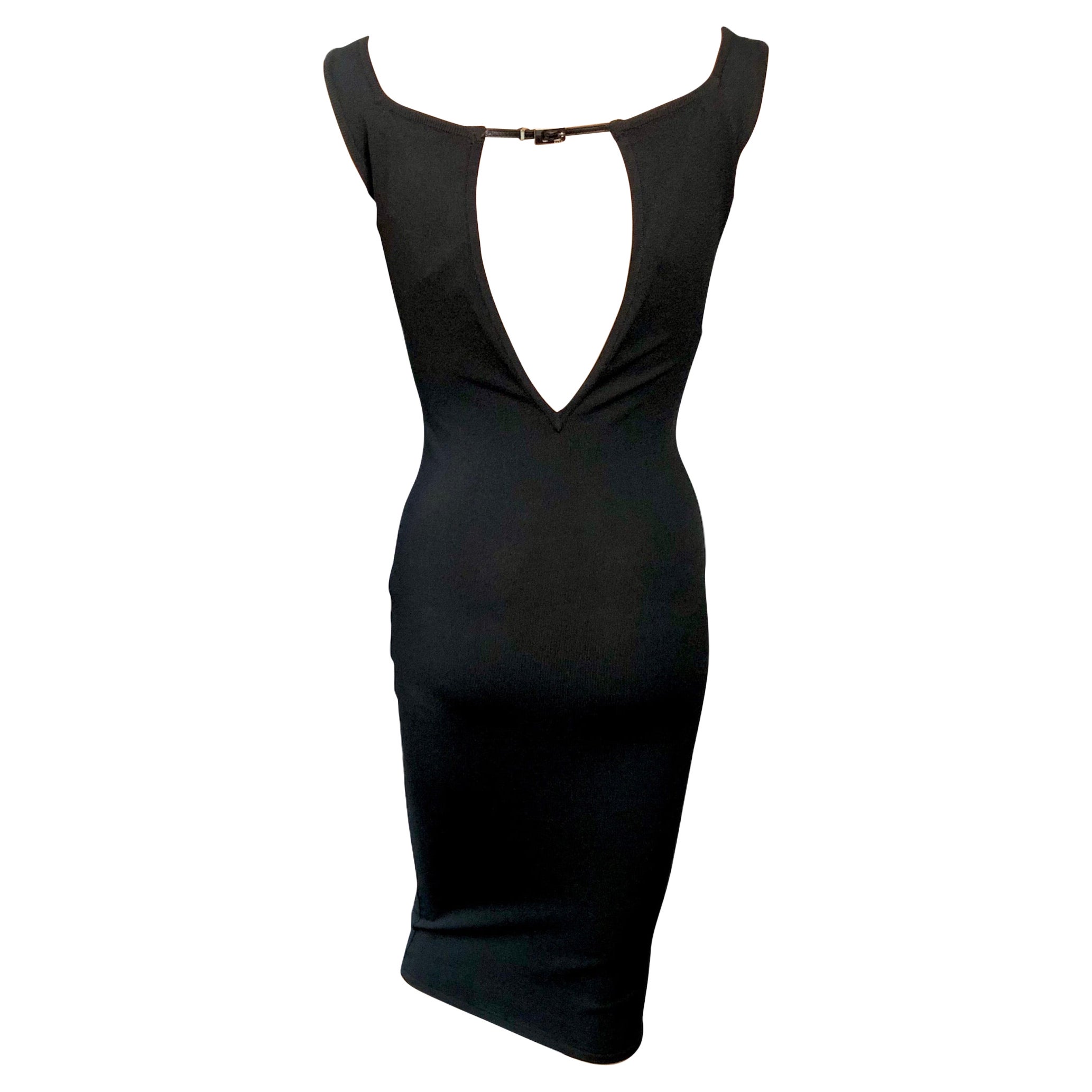 Tom Ford for Gucci S/S 1998 Bodycon Cutout Back Buckled Knit Black Midi Dress