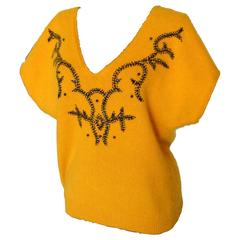 Christian Dior Canary Gold Rabbit Angora Wool Sweater with Bead Detailing Size L 3