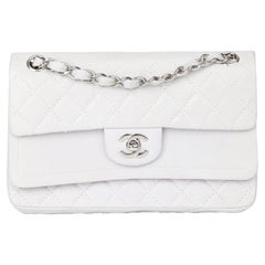 2006 Chanel Pale Grey Aged Quilted Calfskin Leather Medium Double Flap Bag